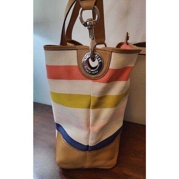 Coach Hadley Multistripe Canvas/Leather Duffle Tote M1382-F30041 - Picture 15 of 16